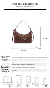 Detailed size chart for retro PU leather shoulder bag with buckle and dimensions