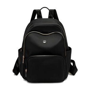 Large capacity black backpack with multiple compartments and gold zippers for women