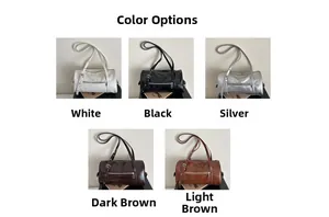 Detailed color selection showing mini bowling bags in white black silver and brown