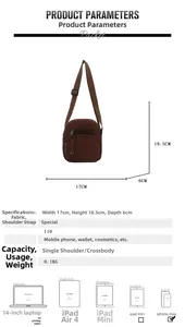 Sac bandoulière en velours côtelé 17x18,5x6cm avec bandoulière réglable et poche zippée
