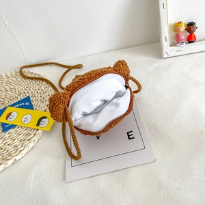 Sac bandoulière ours en peluche marron pour enfants avec fermeture éclair et sangle tissée