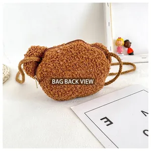 Sac bandoulière ours en peluche marron pour filles en polaire sherpa avec sangle tissée
