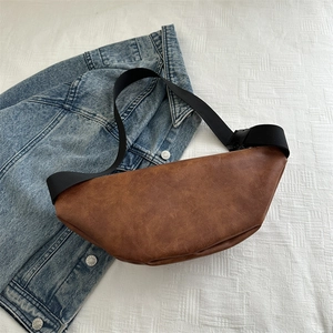 Brown vintage PU leather chest bag with adjustable strap and large capacity design
