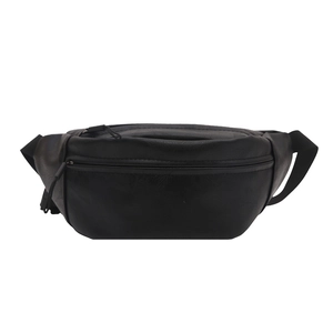 Fashionable black PU leather crossbody chest bag with adjustable strap and pebble texture