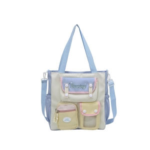 Pastel multi-color school shoulder bag with multiple pockets and adjustable strap