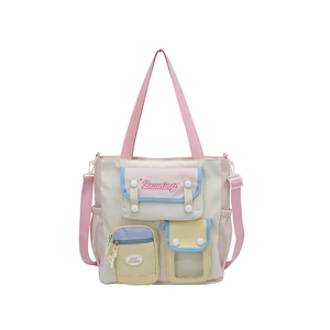 Sac bandoulière pastel colorblock avec plusieurs poches et une sangle réglable