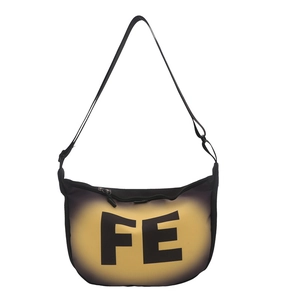 Gradient yellow and black dumpling bag with FE letter print and adjustable strap