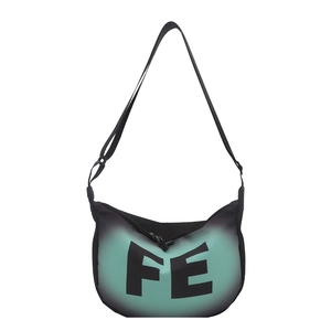 Fashionable black and green gradient crescent crossbody bag with FE letter print