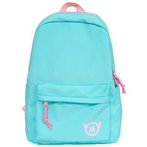 Minimalist light blue and pink school backpack for women with contrast zip details