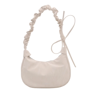 Chic off-white pleated dumpling bag with elegant bow detail and moon-shaped silhouette
