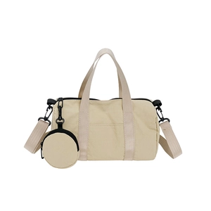 Grand sac bandoulière en nylon beige avec son petit porte-monnaie assorti