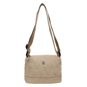 Sac bandoulière en tissu Oxford beige avec surpiqûres en V et sangle réglable