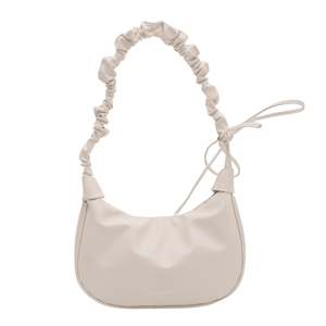 Sac hobo plissé en similicuir crème avec détail de ruban et bandoulière souple