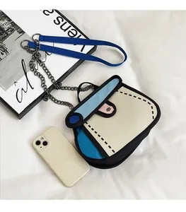 Detailed 2D cartoon crossbody bag with thick black outlines and contrast stitching