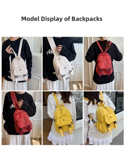 Multi-angle views of a compact nylon backpack in vibrant colors for daily commute