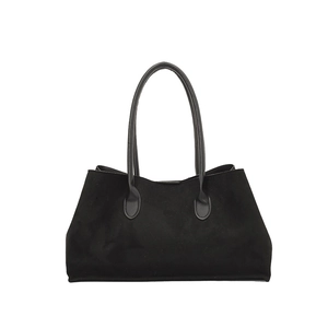 Classic black suede shoulder bag for women with elegant leather handles for daily commute