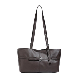 Retro dark coffee large capacity tote bag with metal buckle and adjustable strap