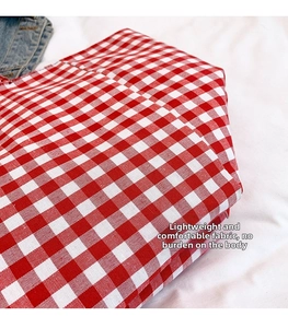 Gros plan sur le tissu en toile vichy rouge et blanc léger pour sacs cabas