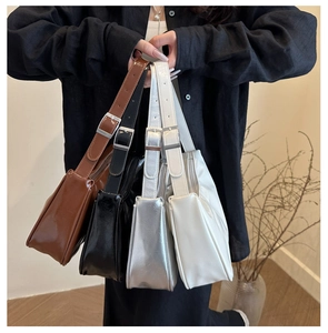 Group photo of minimalist PU leather underarm bags in brown, black, silver, and white
