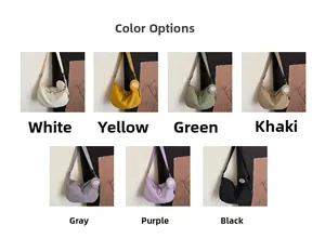 Selection of crescent nylon bags in seven colors with adjustable straps and round coin pouches
