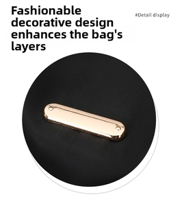 Detail view of black nylon fabric texture with polished gold metal hardware accents