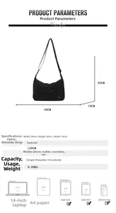 Confronto delle dimensioni e misure dettagliate di questa borsa a tracolla in nylon nero
