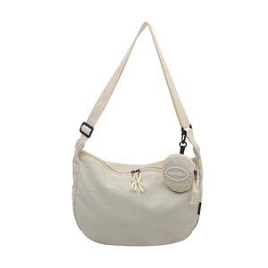 Sac à bandoulière demi-lune beige minimaliste avec sangle réglable et mini porte-monnaie