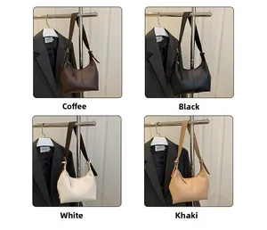 Collage of four underarm bags in brown, black, white, and khaki with lychee grain texture