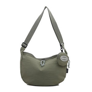 Solid color half-moon nylon crossbody bag with adjustable strap and mini round coin pouch