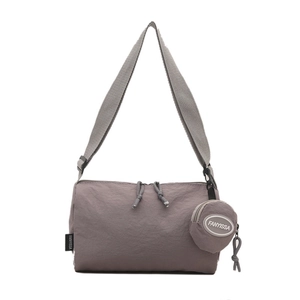 Minimalistische grauviolette Zylinder-Umhängetasche aus Nylon mit runder Münztasche