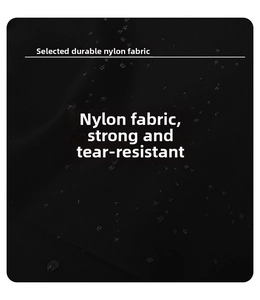 Close-up of waterproof black nylon fabric with water droplets showing durability
