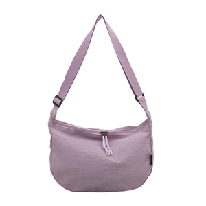 Minimalist lavender half-moon crossbody bag made of durable nylon with adjustable strap