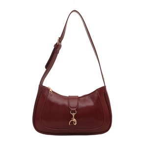 Dunkelrote französische Hobo-Tasche für Damen mit goldener Schnalle und Lederriemen