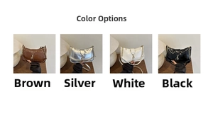 Hobo shoulder bags in brown, silver, white, and black with metal chains and piston buckles