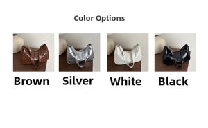 Minimalist square shoulder bags displayed in brown, silver, white, and black leather colors