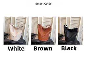 Detailed close-up showing white, brown, and black lychee grain tote bags with metal charms