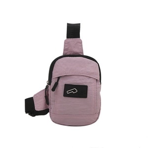 Lavender waterproof nylon crossbody bag with adjustable black strap and large capacity