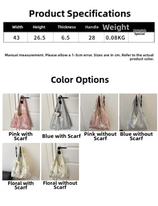 Detail view of large capacity chiffon bucket bags in various floral prints and colors
