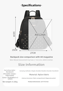 Detailed view of quilted nylon backpack with gold rivet studs and metallic zippers