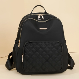 Women Nylon Backpack Quilted Diamond Lattice Large Capacity Gold Zipper Travel Street Fashion Bag