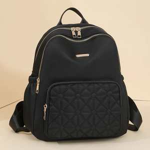 Fashion Quilted Backpack Waterproof Nylon Large Capacity Travel Student Schoolbag Multi-Pocket Lightweight Gold Zipper