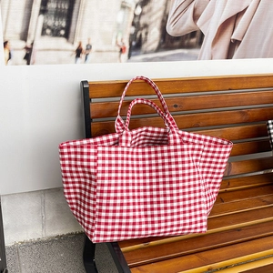Grand Sac Fourre-tout En Toile À Carreaux Vichy Motif À Carreaux Sac À Main D'épaule Décontracté Pour Femme Shopping Quotidien