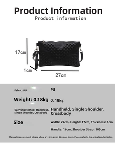 Detailed size specifications of the black studded PU leather envelope crossbody bag