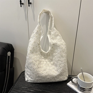 Λευκή Τσάντα Tote Με Κέντημα Λουλουδιών Δαντέλα Μεγάλη Χωρητικότητα Διάτρητη Τσάντα Ώμου Καλοκαιρινό Στυλ Γυναικεία