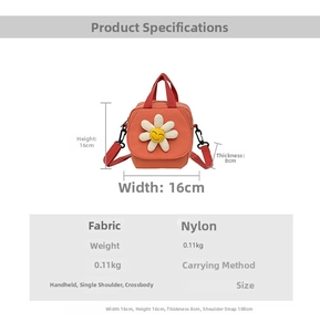 Detailed size specifications of orange sunflower nylon crossbody bag with 16x16x8cm dimensions