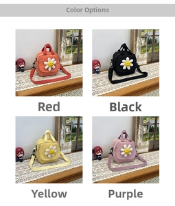 Mini square canvas bags in four colors featuring 3D sunflower and adjustable straps