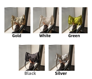 Detailed grid view of stylish sequin underarm bags in gold, silver, green, black and white