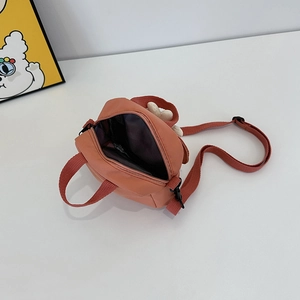 Sac bandoulière en toile rose orangé style japonais avec oreilles en peluche mignonnes