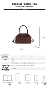 Detaillierte Größentabelle für braune Boston-Handtasche mit Maßen 20x12,5x8,5 cm