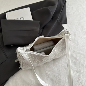 Sac à épaule blanc à paillettes avec fermeture éclair et intérieur spacieux pour mobile